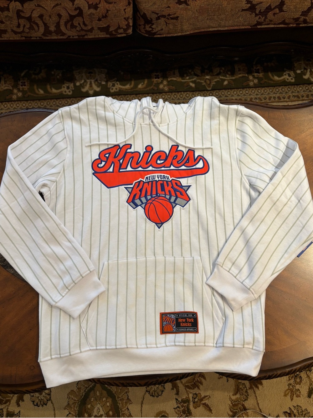New York Knicks All Stitched Pinstriped Ultra Game Hoodie Size Large